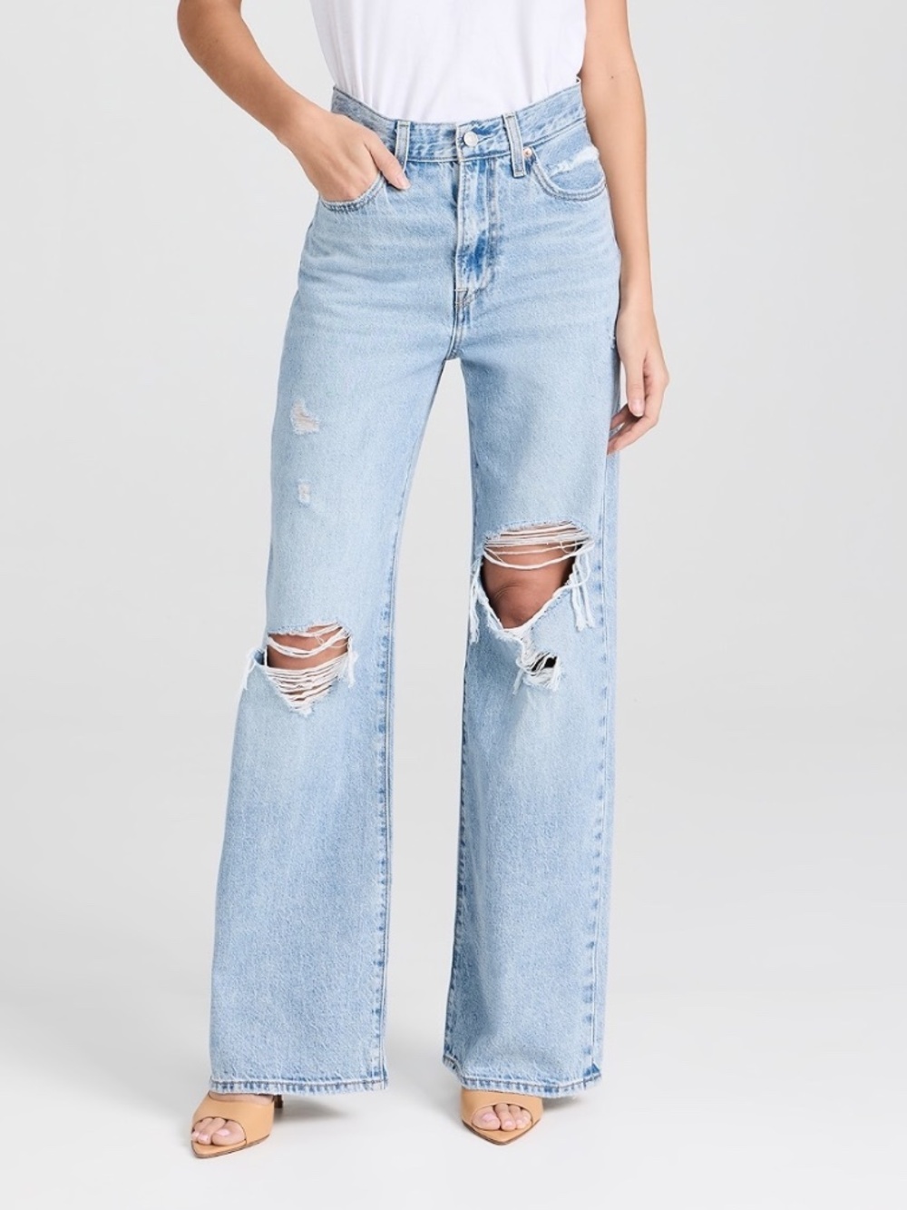 Levis Ribcage Wide Leg Jeans Distressed Light Wash Ripped Jeans | Size 29